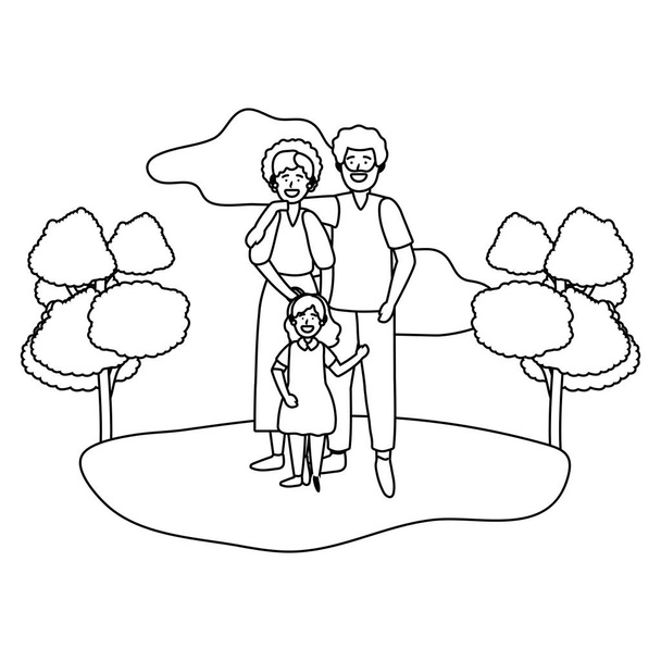 pareja con niño blanco y negro
 - Vector, Imagen