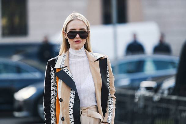 Milan, Italy - February 22, 2019: Street style Influencer Leonie Hanne before a fashion show during Milan Fashion Week - MFWFW19 - 写真・画像