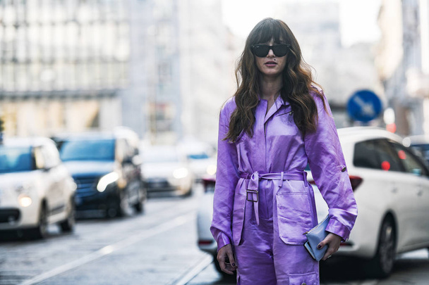Milan, Italy - February 22, 2019: Street style Influencer Eleonora Carisi before a fashion show during Milan Fashion Week - MFWFW19 - Foto, afbeelding