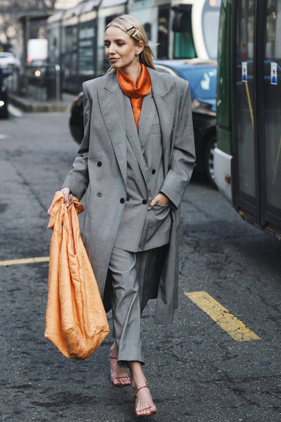 Milan, Italy - February 21, 2019: Street style Influencer Leonie Hanne before a fashion show during Milan Fashion Week - MFWFW19 - 写真・画像