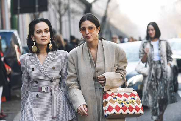 Milan, Italy - February 21, 2019: Street style Look after a fashion show during Milan Fashion Week - MFWFW19 - Фото, изображение