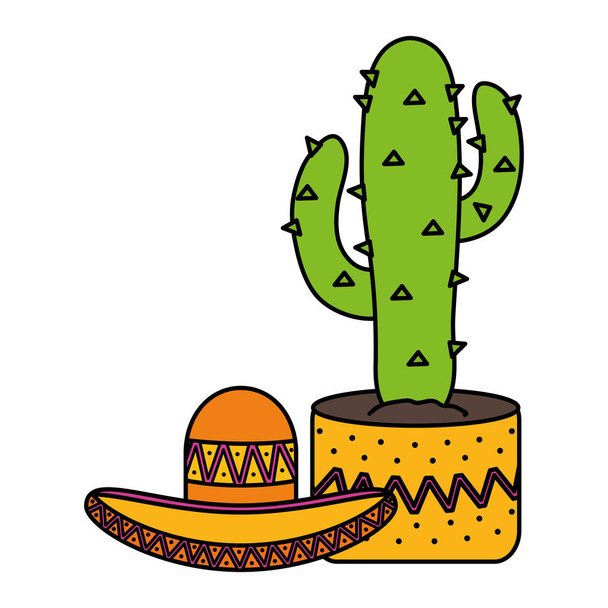 cactus plant met Mexicaanse hoed - Vector, afbeelding