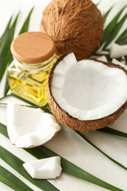 Composition with coconut oil on white background - Photo, Image