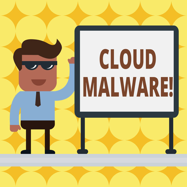 Cloud Malware 'i gösteren bir not yazıyorum. Bir bilgisayar için zararlı olan kötü niyetli yazılım dosyası veya programı gösteren iş fotoğrafı. - Fotoğraf, Görsel