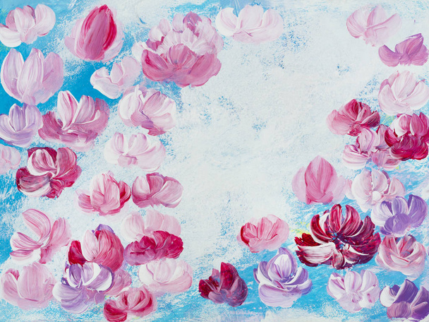 Abstraktní květiny akrylové malby na plátně. Kreativní abstrakum - Fotografie, Obrázek