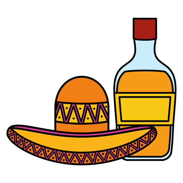 мексиканський капелюх з пляшкою текіли
 - Вектор, зображення