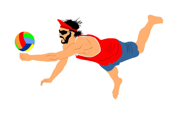 Пляжний волейболіст Векторні ілюстрації ізольовані на білому тлі. Хлопчик з волейболу в дії. Літній час насолоджується піском. Спортивна діяльність людини. Стиль активного життя. Відкритий літній веселощі з м'ячем
. - Вектор, зображення