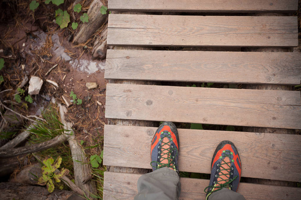 пеший поход по деревянному мосту
 - Фото, изображение