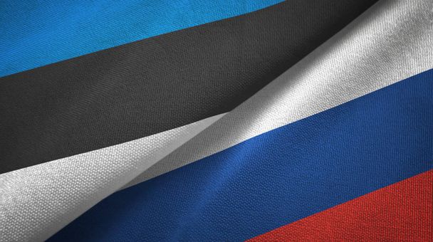 Estland und Russland zwei Flaggen Textiltuch, Textiltextur - Foto, Bild