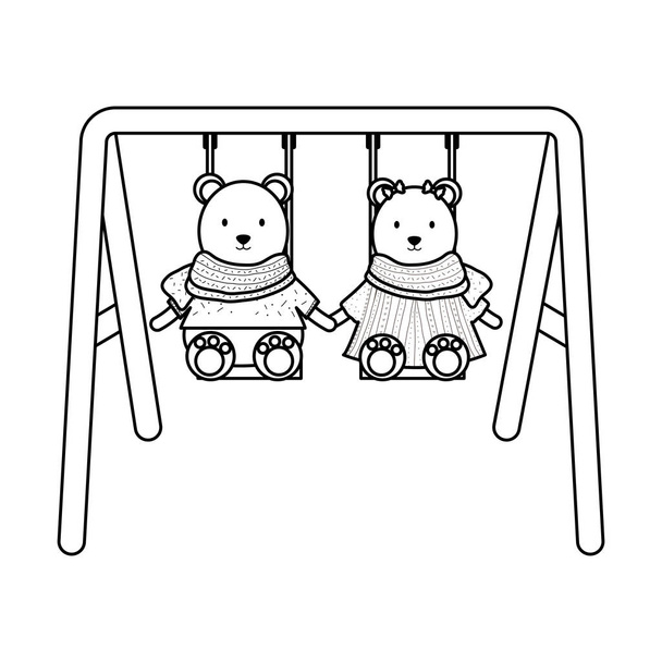 cute polar bears couple in swing - Vector, Image