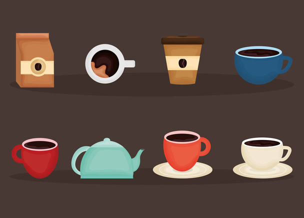 delicious coffee and tea time icons - Vector, Image