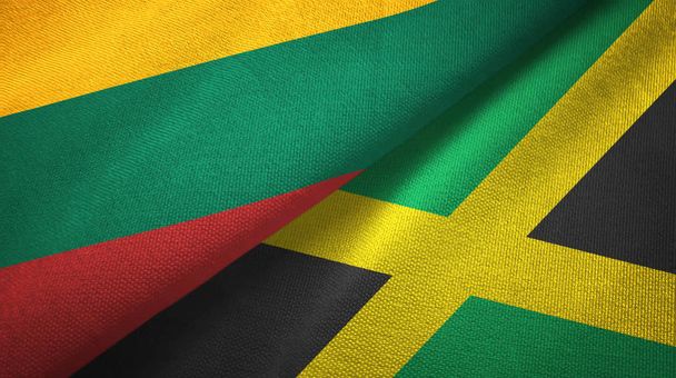 Lithuania and Jamaica two flags textile cloth, fabric texture - Photo, Image