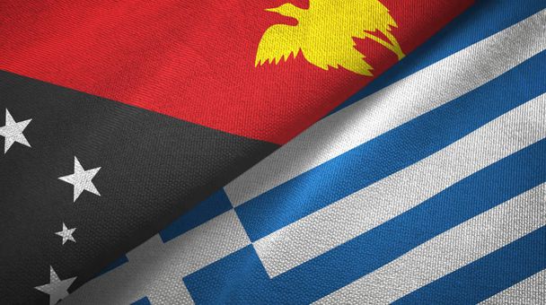 Papua-Nová Guinea a Řecko dvě vlajky textilní tkaniny, textura textilií - Fotografie, Obrázek