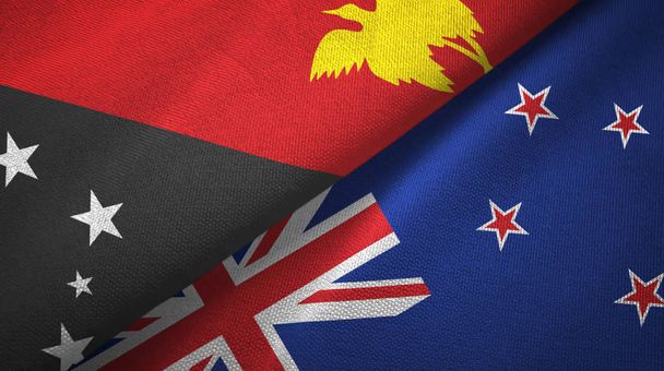 Papua Yeni Gine ve Yeni Zelanda iki bayraklar tekstil kumaş, kumaş doku - Fotoğraf, Görsel