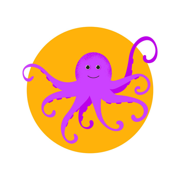 Isolated Cute cartoon protop purple octopus drawing.  - Vecteur, image