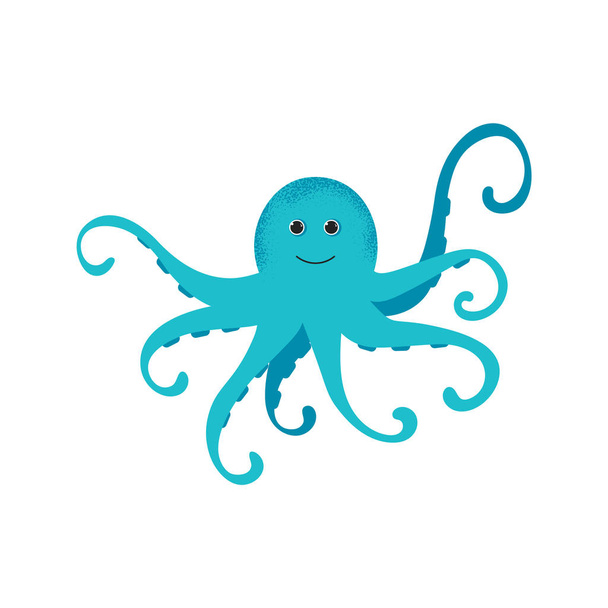 Cute cartoon blue octopus drawing - Вектор,изображение