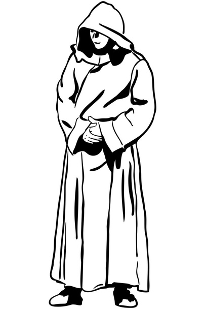 Sketch of a man in monk's hood - Vector, Image