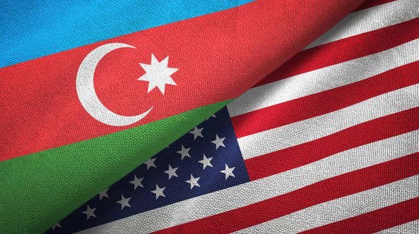 Азербайджанська і Сполучені Штати два прапори текстильна тканина, текстура тканини - Фото, зображення