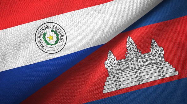 Paraguay and Cambodia two flags textile cloth, fabric texture  - Photo, Image