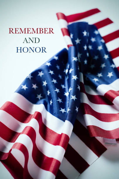 american flags and text remember and honor - Foto, Imagem