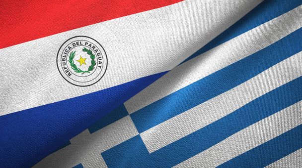 Paraguay and Greece two flags textile cloth, fabric texture - Photo, Image