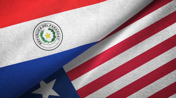 Paraguay and Liberia two flags textile cloth, fabric texture - Photo, Image