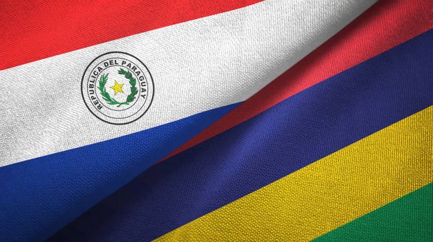 Paraguay and Mauritius two flags textile cloth, fabric texture - Photo, Image
