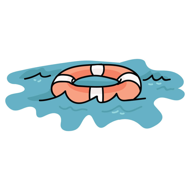 Śliczne lifering na wodzie kreskówka wektor ilustracja zestaw. Ręcznie rysowane pojedyncze elementy Lifebuoy clipartów dla niebezpiecznego żeglarstwa blogu, grafiki morskiej. - Wektor, obraz