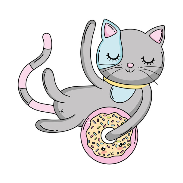 çörek ile sevimli kedi - Vektör, Görsel