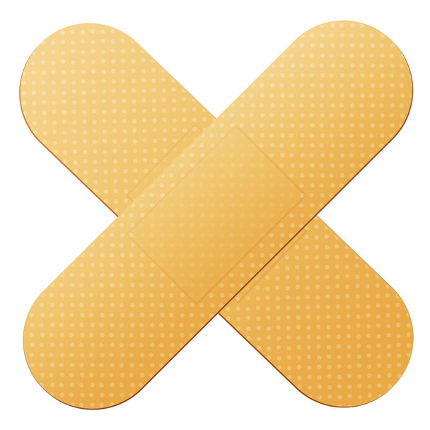 crossed adhesive band aids on white background - Vector, Image