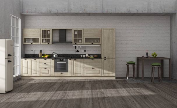 Kuchyně interiér barevné 3D vykreslování  - Fotografie, Obrázek