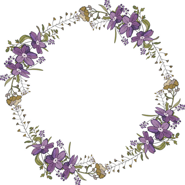 Seamless brush and wreath of Crocus flowers in vector on white background - Vecteur, image