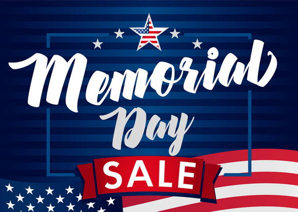 Memorial Day sale banner. Remember and honor. Vector illustration Hand drawn text lettering with stars for discount of memorial day in USA. Calligraphic design for sale banner or poster - Vector, Image