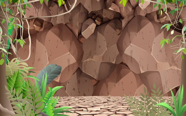 paisaje de tierra seca en la selva en la montaña rocosa
 - Vector, imagen