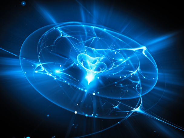 Blue glowing energy source in deep space abstract background - Photo, Image