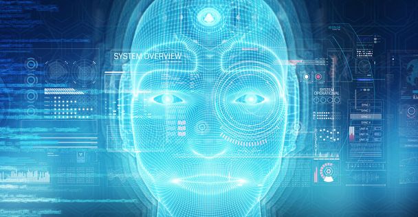 Uomo robotico volto cyborg che rappresenta l'intelligenza artificiale 3D
  - Foto, immagini