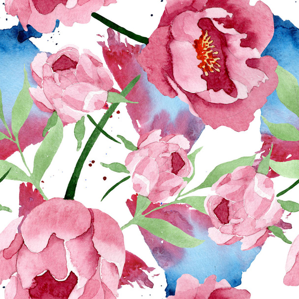 Dark red peony floral botanical flowers. Watercolor background illustration set. Seamless background pattern. - Fotografie, Obrázek