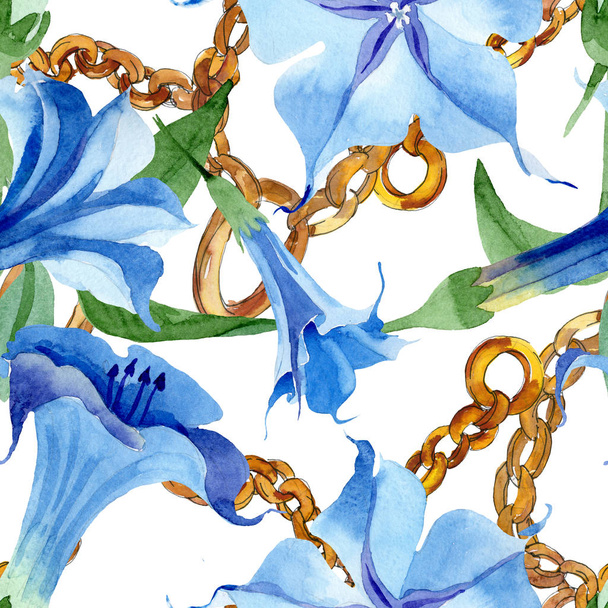 Fleurs botaniques florales de brugmansia bleue. Ensemble d'illustration de fond aquarelle. Modèle de fond sans couture
. - Photo, image