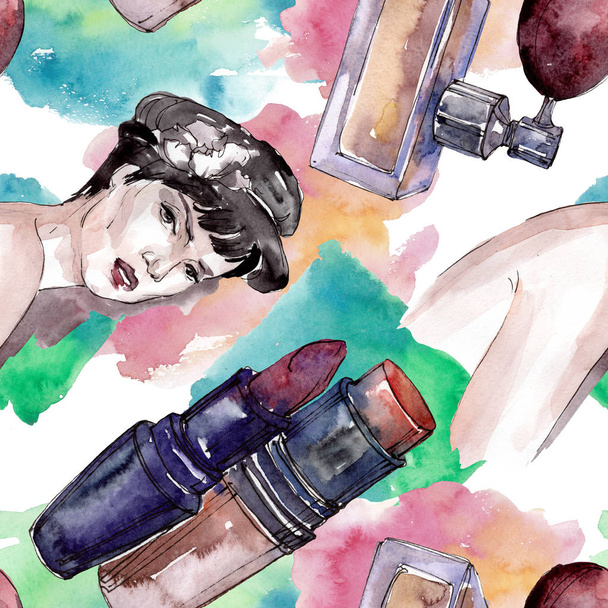 Fashionable sketch glamour illustration in a watercolor style isolated element. Seamless background pattern. - 写真・画像