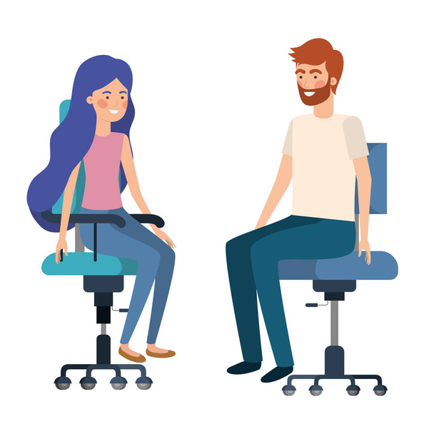 pareja con sentado en la silla de la oficina avatar carácter
 - Vector, Imagen