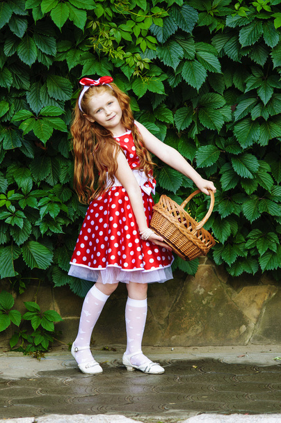 Girl in with a basket of cherries - Фото, зображення