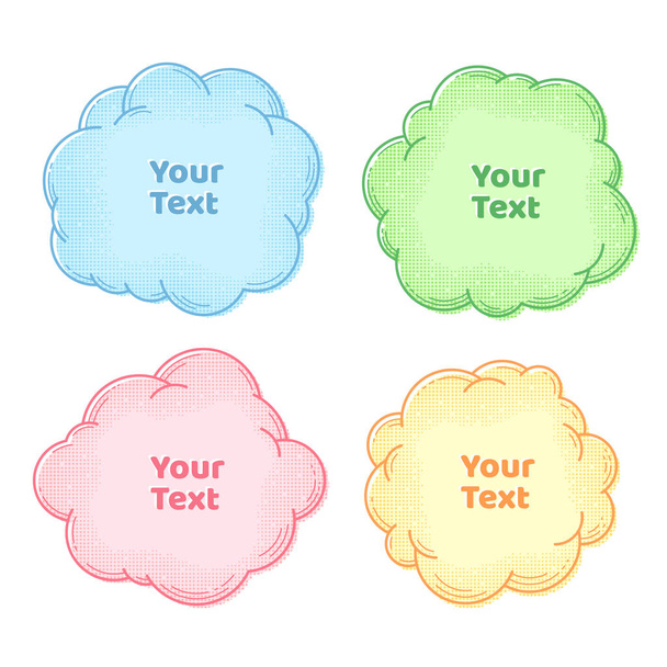 Text boxes collection, set of speech and thought bubbles with halftone, design element, frame or background for text, advertising, cards, flyers, brochures, vector - Vektör, Görsel