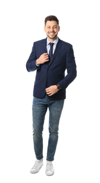 Full length portrait of businessman posing on white background - Zdjęcie, obraz