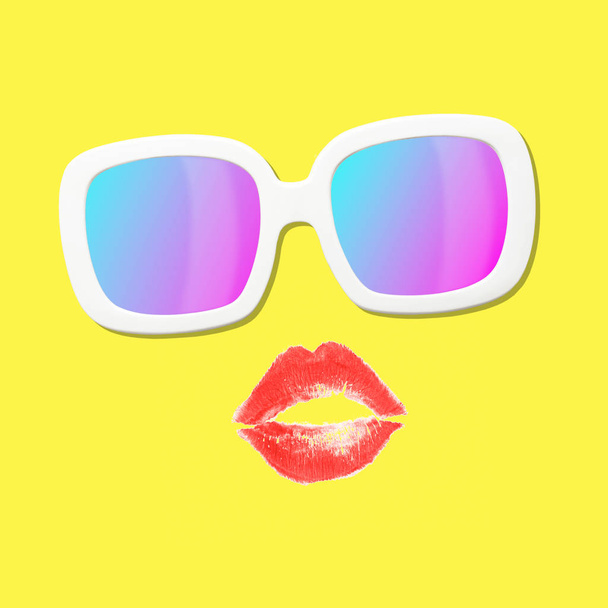 Colagem de arte contemporânea feita de lábios e óculos de sol
. - Foto, Imagem