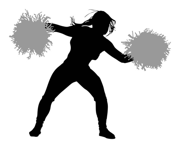 Cheerleader tanssija hahmo vektori siluetti kuva eristetty. Cheer johtava tyttö urheilu tukea. Kollaasimuodostelma. Voimistelu jalat toisistaan aiheuttaa suorittaa. Energia tanssi tuuletin
. - Vektori, kuva