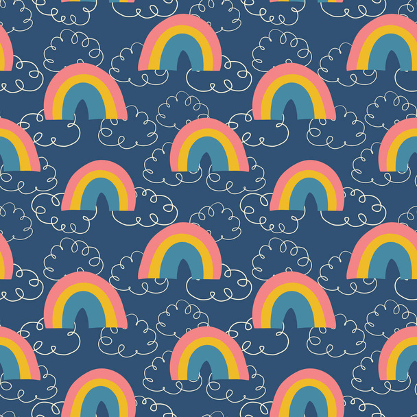 Kids pattern Rainbows and clouds seamless vector background - Vector, Image