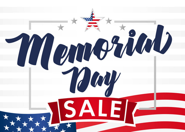 Memorial Day sale banner. Remember and honor. Hand drawn text with stars for memorial day in USA. Calligraphic design for sale banner or poster vector illustration  - Vector, Image