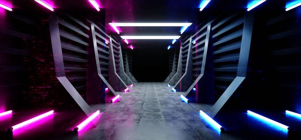 Neon Purple Blue Glowing Futuristic Modern Sci Fi Concrete Hallw - Photo, Image