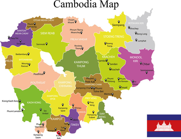 Εικονογράφηση διάνυσμα Χάρτης Καμπότζης - Διάνυσμα, εικόνα