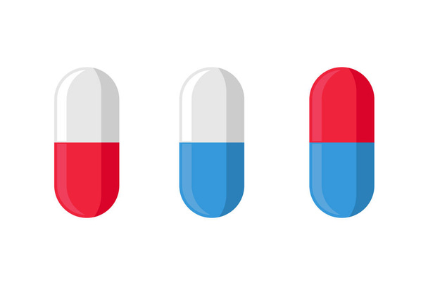 Set di icone di pillole mediche di colore diverso. Modello vettoriale di progettazione per grafica, banner. Isolato su sfondo bianco
 - Vettoriali, immagini